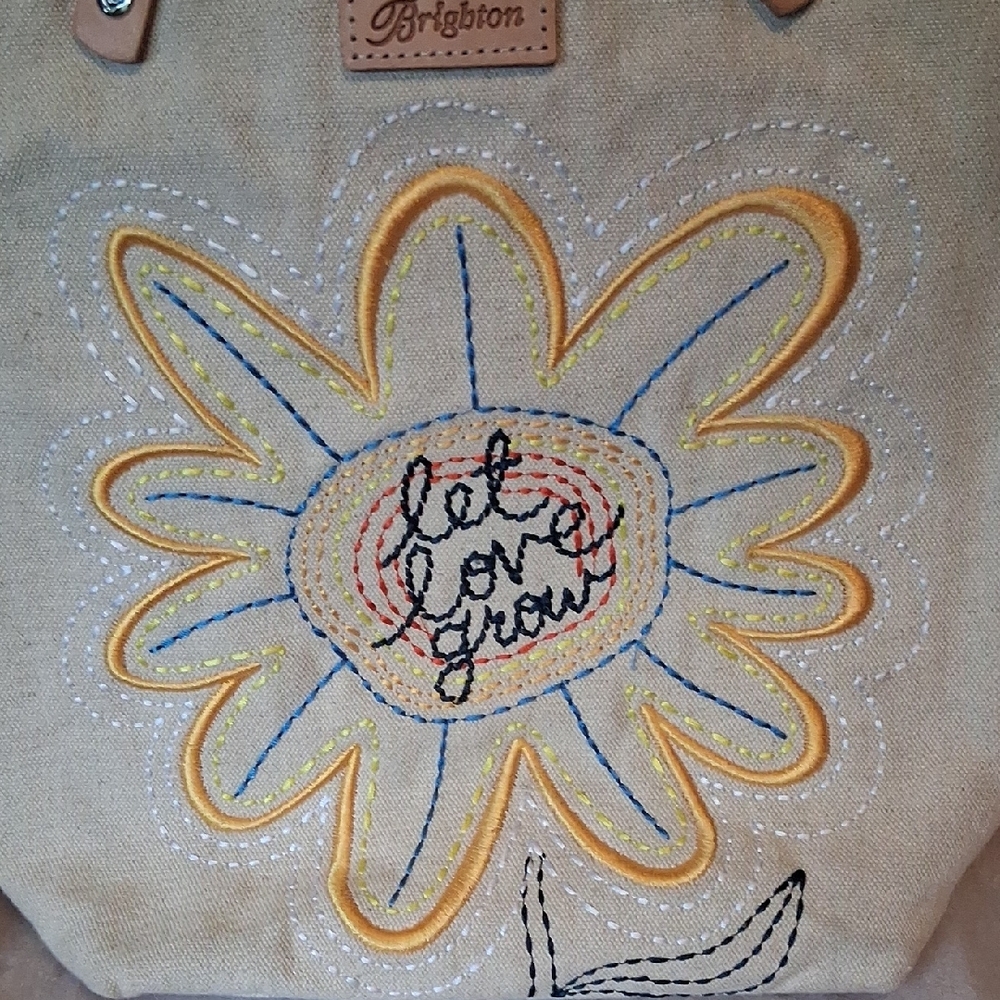 Brighton Cream Canvas Satchel with Yellow Daisy and Leather Handles - Picture 6 of 6